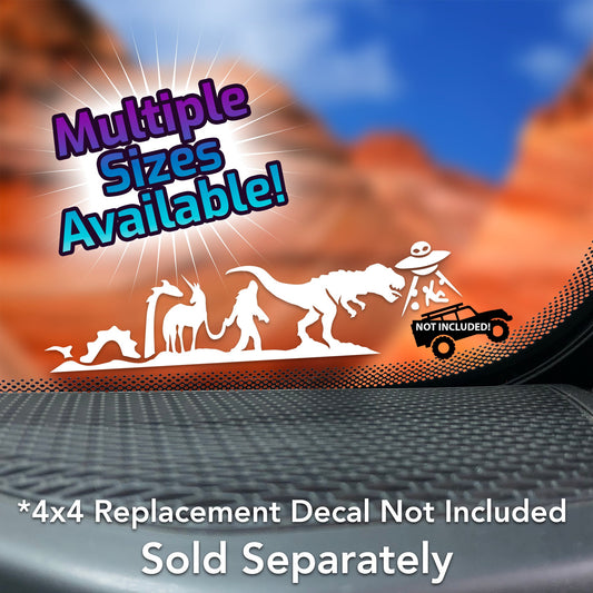 Everyone is Here! T-Rex, Bigfoot, Unicorn, Sea Serpent, UFO Alien! Fun Windshield Vinyl Decal Sticker.